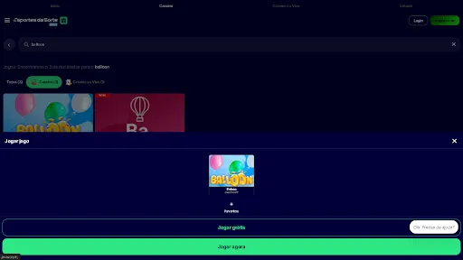 Jogo do Balão: tela de jogo da casa de apostas da Esportes da Sorte