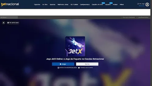 Imagem mostra Betnacional JetX com fundo borrado e as versões para jogar e demo em destaque