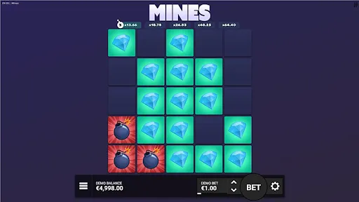 Hacksaw Gaming, imagem com mines em diamantes e em tons de azul e verde