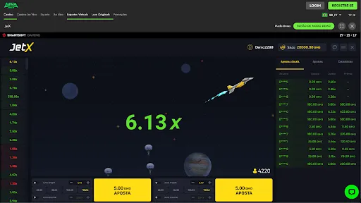JetX jogo na Luvabet, com a imagem mostrando um foguete decolando e números em verde.