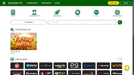 Brazino - Melhor novo site para jogar Fortune Mouse, imagem do site com o jogo em aberto, colorido.