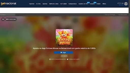 Betnacional Fortune Mouse – Cassino mais popular pela confiabilidade, imagem com o jogo aberto e bem colorida.