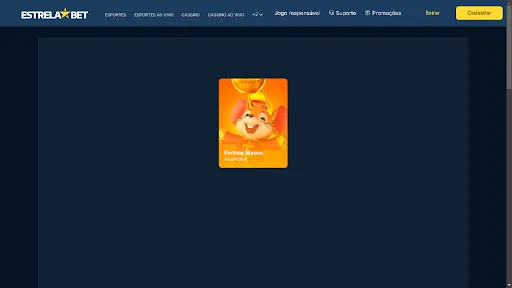 Estrela bet Fortune Mouse - Cassino com atendimento eficiente e rápido, imagem do cassino com o jogo e o fundo azul escuro, com detalhes em amarelo.