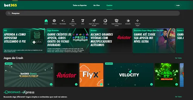 Jogos de Cassino bet365: imagem com a página aberta do site na área de esportes, o fundo tem bastante a presença de verde e tons escuros.