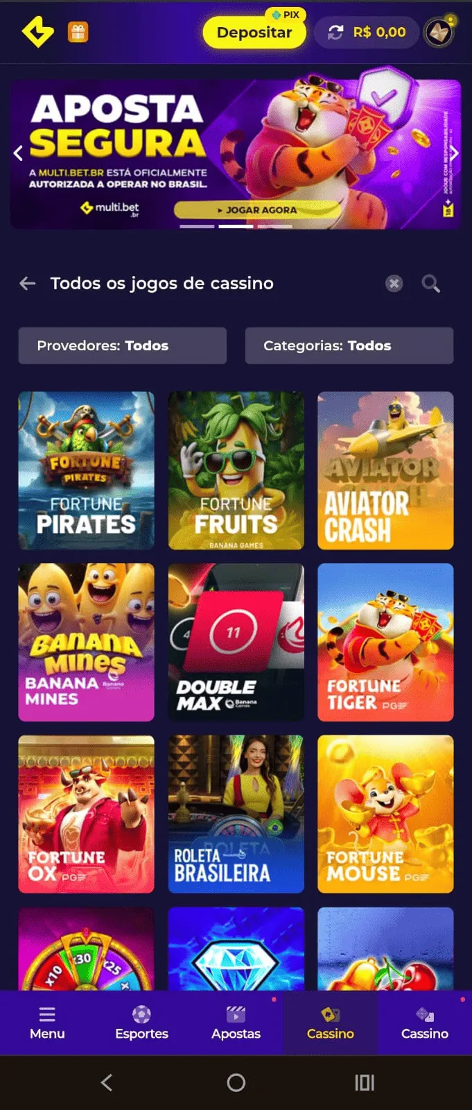 Multibet App: tela de jogos de cassino disponíveis para você jogar, com imagens coloridas de cassino