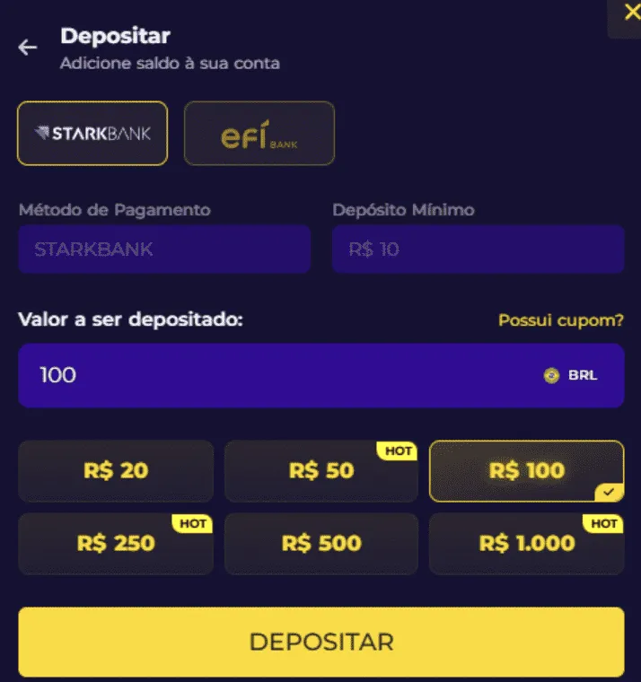 Pix Multibet: fundo azul com botões amarelos, com informações em azul e branco
