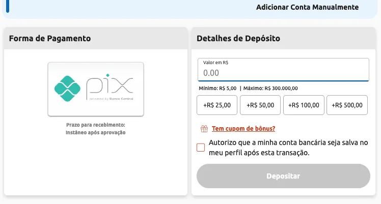 Realizar Depósito via pix Betboo