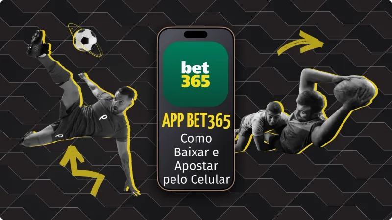 bet365 app: homem chutando uma bola de futebol na esquerda, celular com logo da casa de apostas bet365 no centro e dois jogadores de futebol americano disputando a bola no canto direito