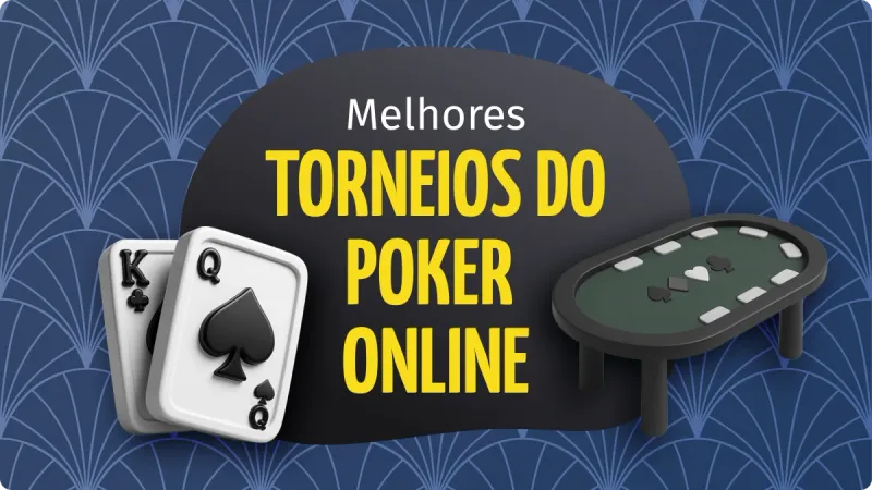 Torneios de Poker: duas cartas de baralho de cassino e uma mesa de cassino para jogar poker, em um fundo escuro com detalhes em azul escuro