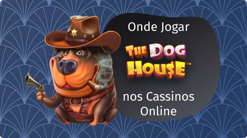 The Dog House: cachorro com um chapéu de faroeste e uma pistola na mão, com um fundo azul escuro