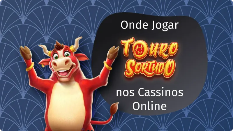 Touro Sortudo Cassino: touro laranja com as patas abertas, com um fundo azul escuro e detalhes em azul claro