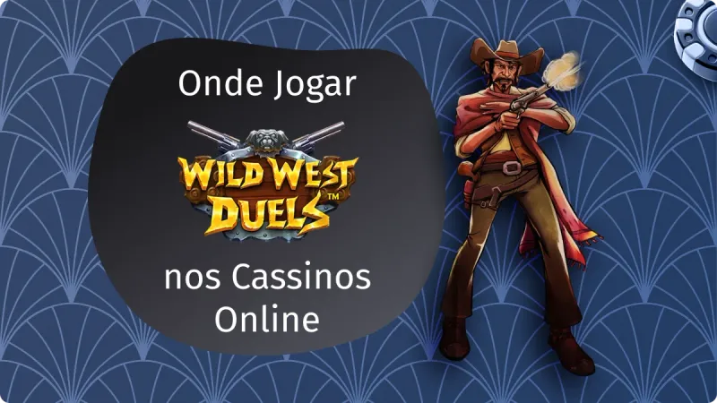 Imagem do jogo "Wild West Duels", com tema de faroeste, apresentando duas armas em um duelo no deserto, com fundo em tons quentes e elementos típicos do Velho Oeste como chapéus, lenços e armas.