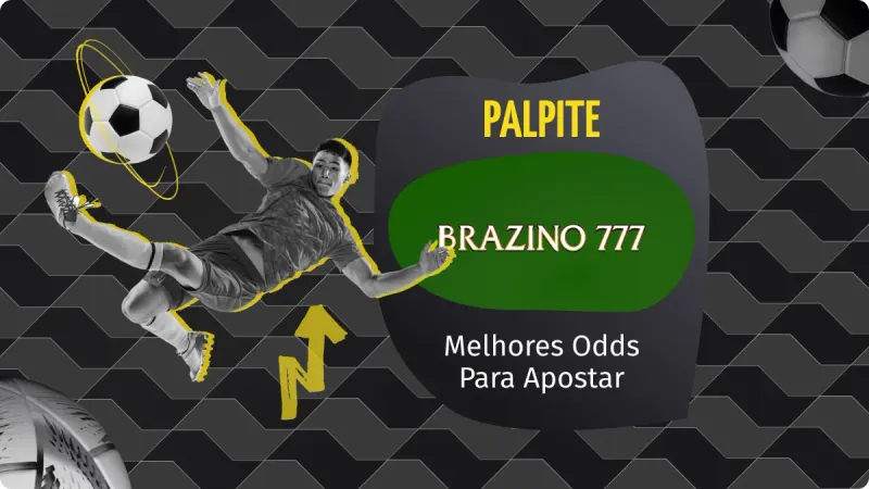 Palpite Brazino: homem chutando uma bola de futebol no canto esquerdo, com um fundo escuro e detalhes mais claros, com detalhes amarelos