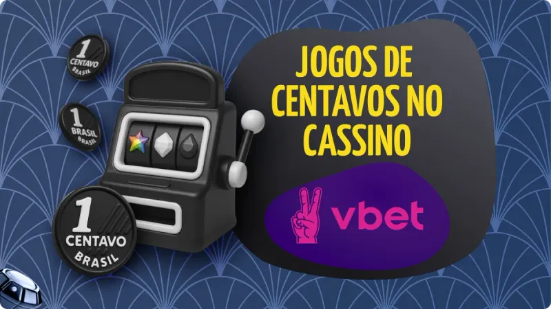 Slot de Centavos VBet: máquina de caça-níqueis preta com detalhes brancos, moedas pretas com branco de centavo de Real, com fundo azul escuro e detalhes mais claros