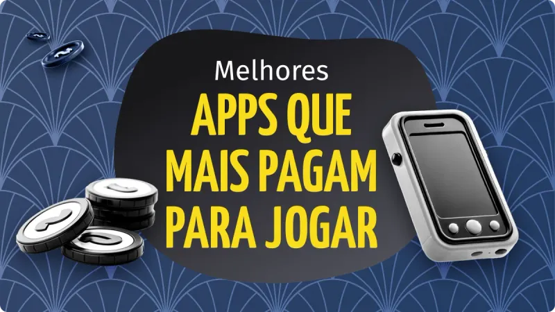 Apps que Mais Pagam: fundo azul com detalhes claros, fichas de cassino no lado esquerdo e um celular do lado direito. Acima à esquerda, duas fichas de cassino
