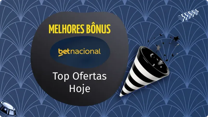 Betnacional Bônus: pacote de presente com moedas pretas e brancas caindo, com fichas de cassino abaixo, com uma sequência de estrelas no canto direito e um fundo azul escuro com detalhes mais claros