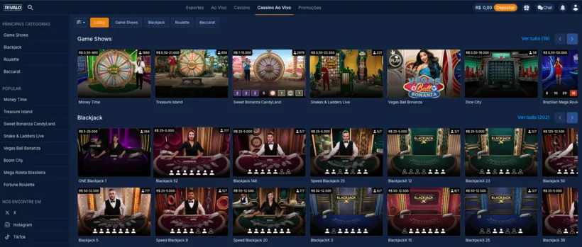 Cassino Rivale ao Vivo com melhores jogos!