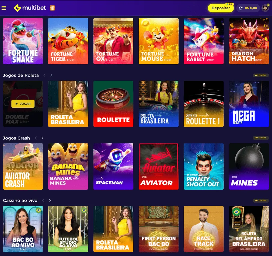 Multibet Games: tela de jogos de cassino