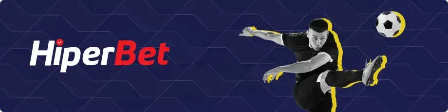 Banner da HiperBet com jogador de futebol chutando a bola, representando apostas esportivas.
