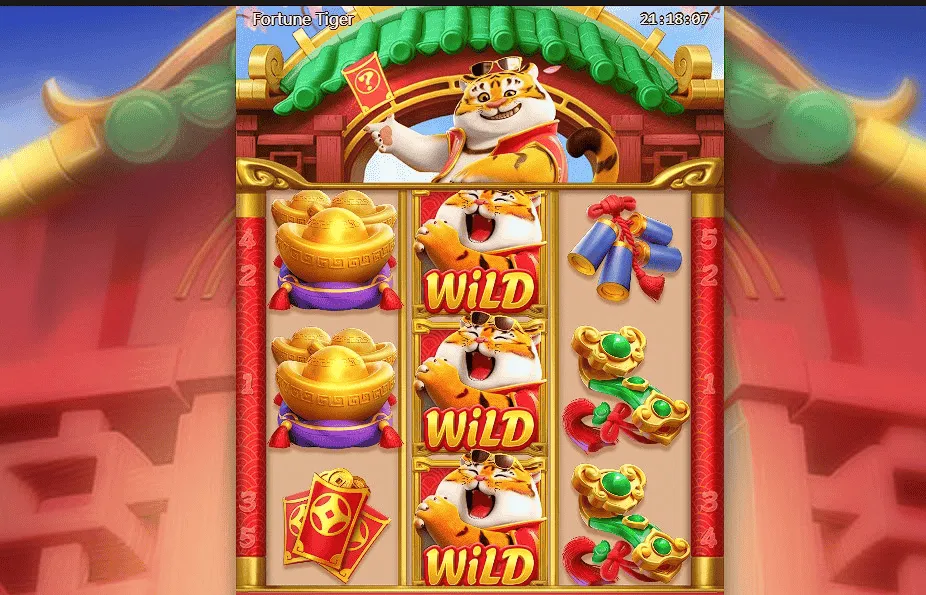 Tigrinho bet365: fundo oriental colorido, com tigre animado no centro com simbolos especiais de cassino