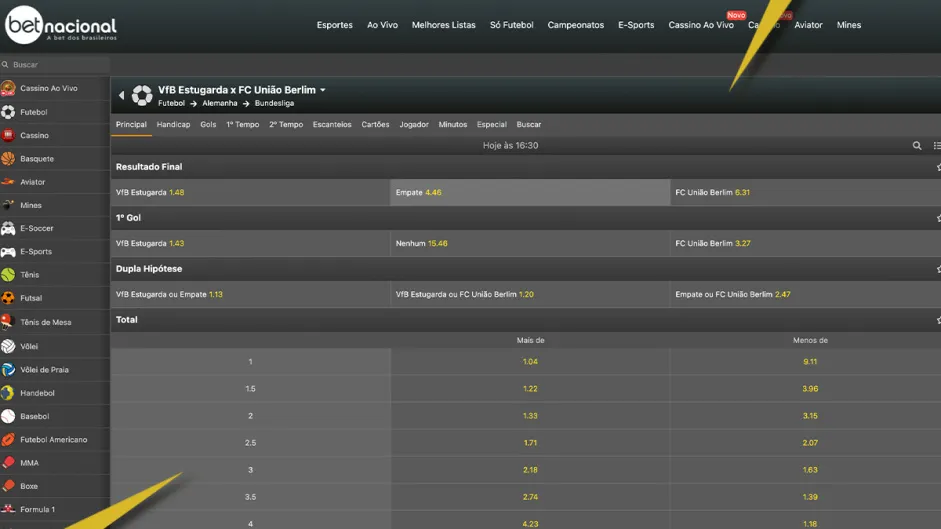 Como fazer depósitos e saques com Pix Betnacional: imagem com a página da plataforma em algumas apostas, sendo tudo em tons de cinza e com diversos emojis de esportes.