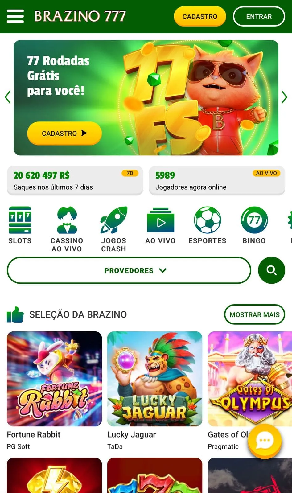 Brazino Login: tela de jogos disponíveis na Brazino na tela de um celular