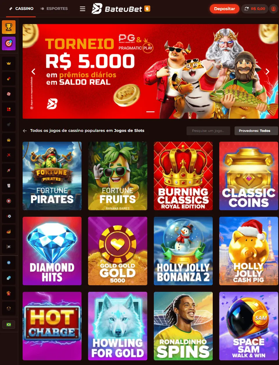 Bateubet cassino: tela com as opções de jogos de cassino, com as imagens dos jogos de cassino da BateuBet