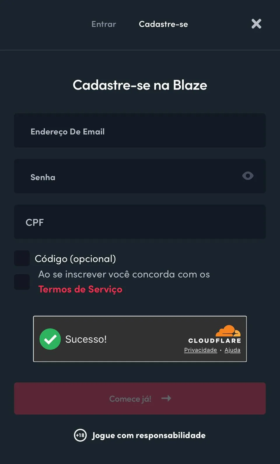 Faça seu Cadastro Blaze casino