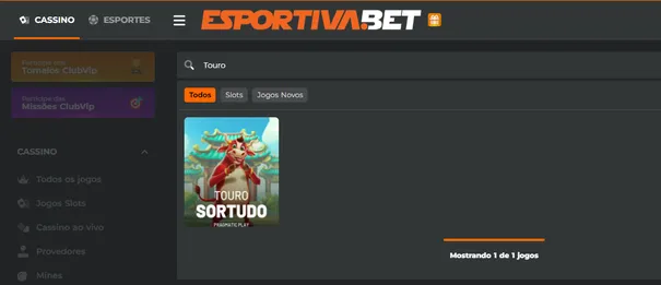 Imagem do site Esportiva Bet com fundo cinza e o slot Touro Sortudo com um touro vermelho e uma casa com telhado verde