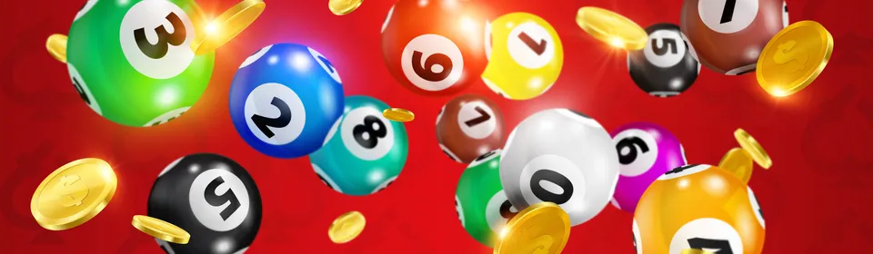 Imagem com fundo vermelho e várias bolas coloridas de bingo, junto com moedas, em destaque na imagem