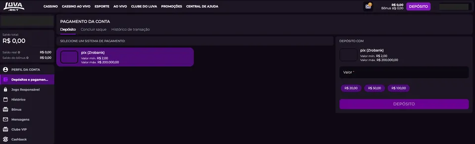 Passo a passo Depósito Luva Bet