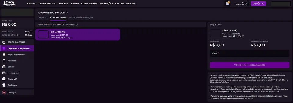 Como sacar no Luva Bet