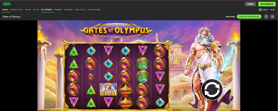 Gates of Olympus: tela do jogo de cassino na Luva Bet