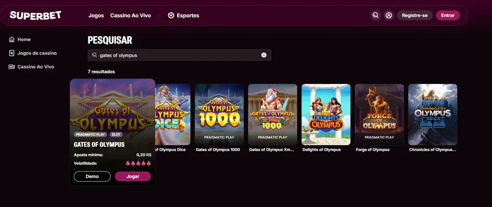 Gates of Oympus: página de pesquisa do cassino Superbet