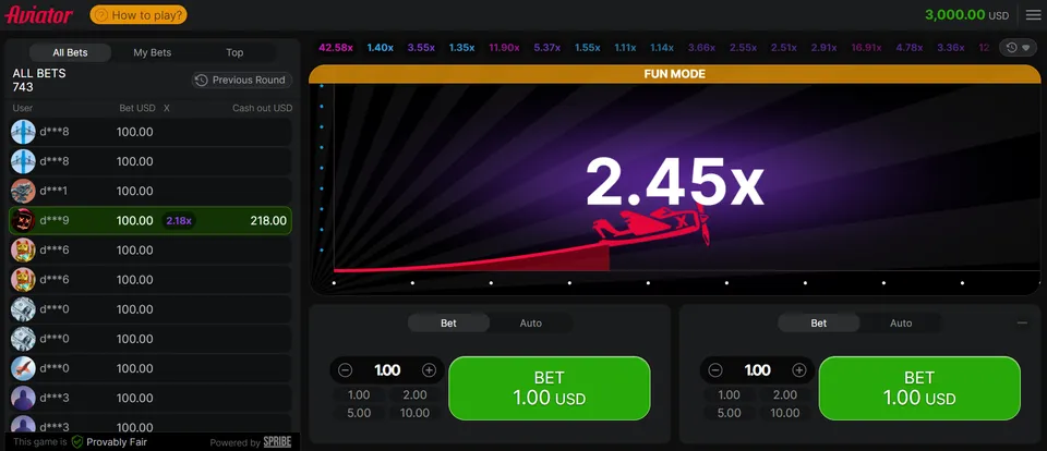 crash games: tela com as apostas dos jogadores no canto esquerdo e o jogo de cassino "Aviator" na direita, com um botão verde para apostar