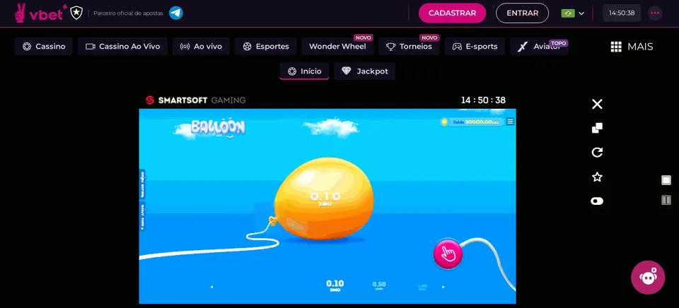 Jogo do Balão: tela de jogo da casa de apostas VBet para o jogo do balao cassino