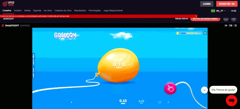 Jogo do Balão: tela do jogo de cassino Balloon na Onabet