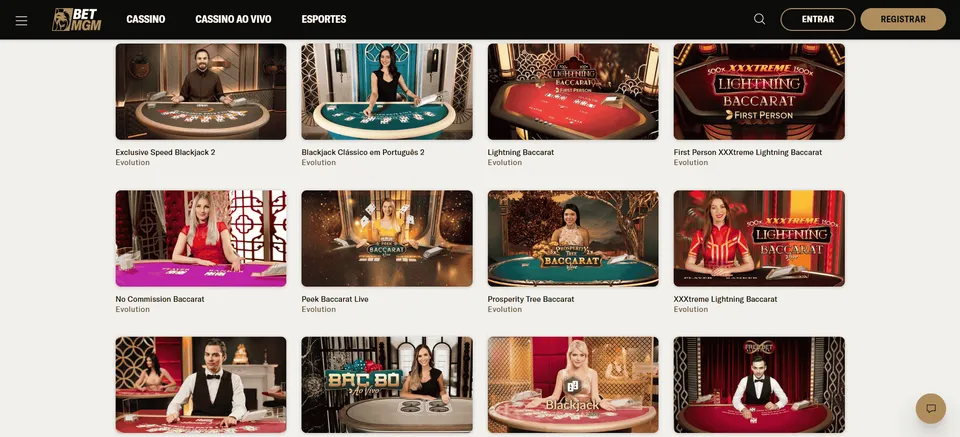 Evolution Slot: fundo claro, com as imagens dos jogos de cassino da Pragmatic Play cassino no site de apostas BetMGM