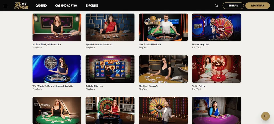 Playtech slots: fundo claro, com imagens de mulheres e homens dealers dos jogos de cassino da Playtech no site da BetMGM