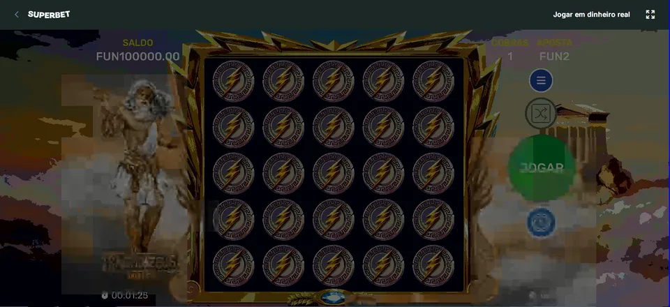 Racing Zeus Mines, jogo com diversos raios para ocultar os mines, com zeus ao lado e tudo em ouro, imagem bem colorida.