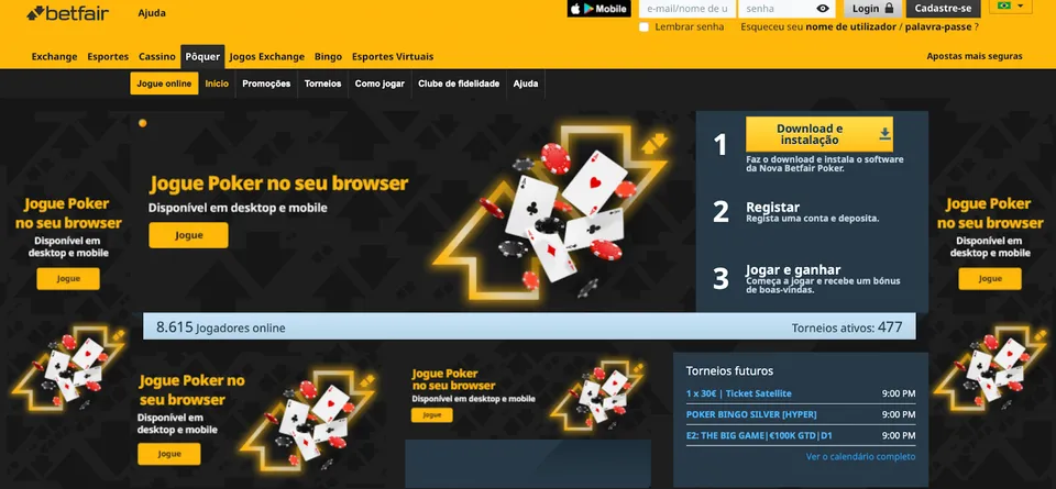 Página com Jogos de Cassino Disponível na Betfair