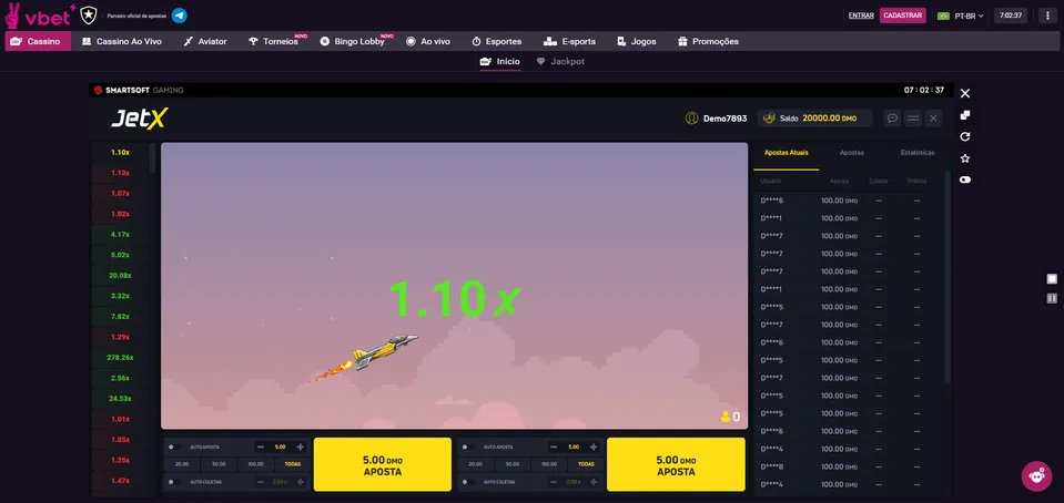 Imagem mostra JetX jogo na VBet com o avião decolando e um número em destaque na tela.