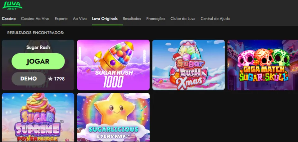 Sugar Rush: tela do jogo do cassino na Luva Bet