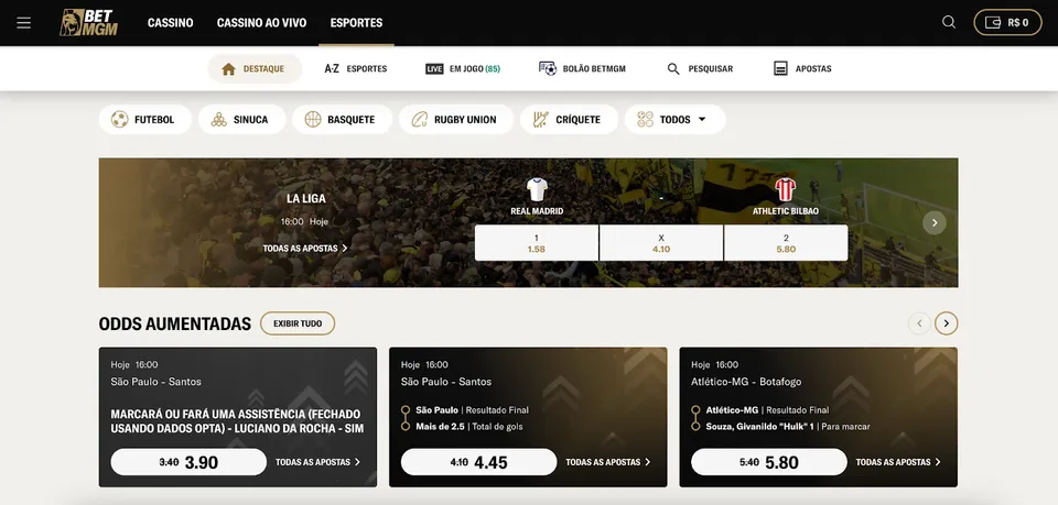 BetMGM entrar: tela de início da casa de apostas BetMGM no Brasil