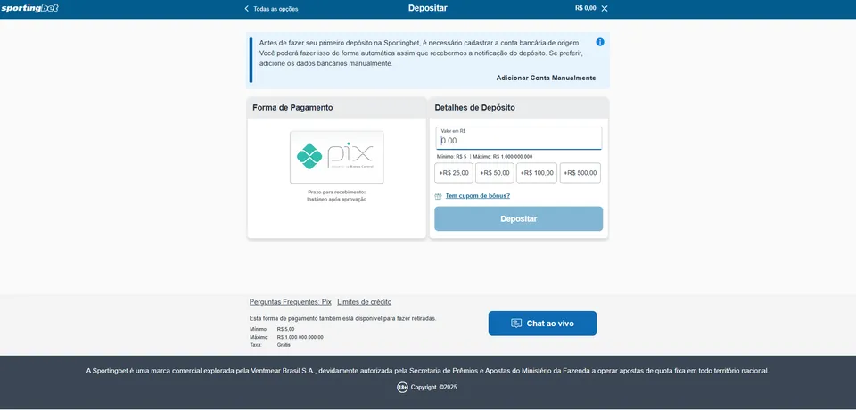 Como depositar na Sportingbet. Imagem com o passo a passo de como depositar, com tons de azul e branco, cores da plataforma Sportingbet