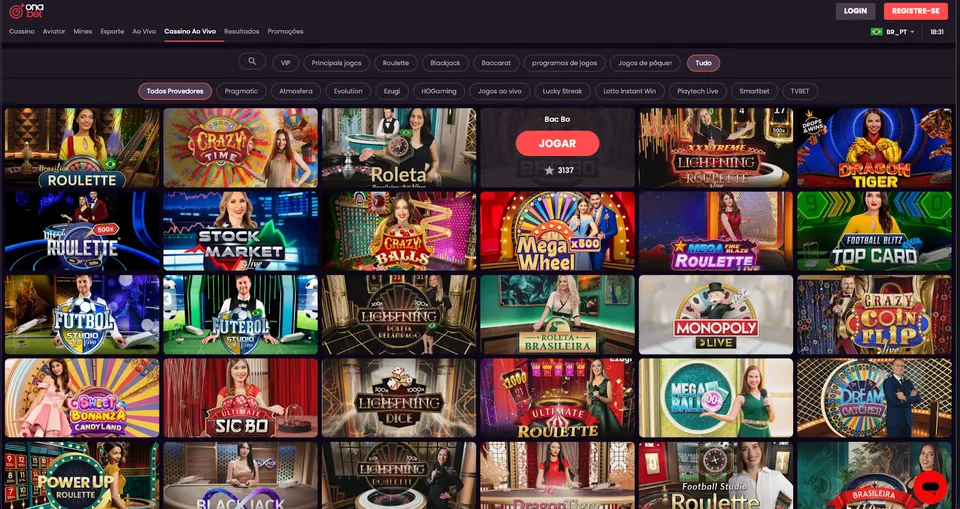 Página de Jogos de Cassino Ao Vivo Onabet com Jogos em Destaque, como Sweet Bonanza CandyLand e Sic Bo