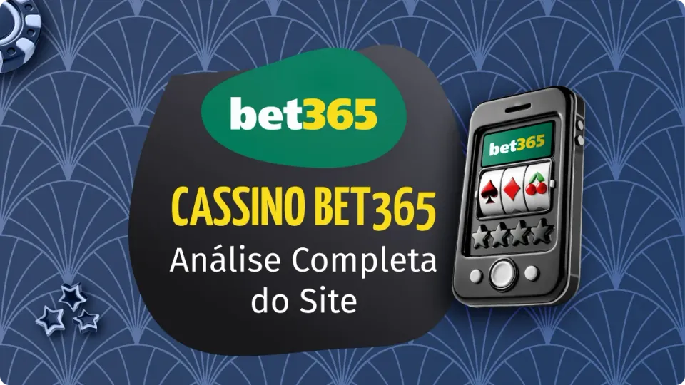 Cassino Bet365: na imagem há um caça-níquel, o fundo é azul e o logo com nome da plataforma em verde, amarelo e branco.