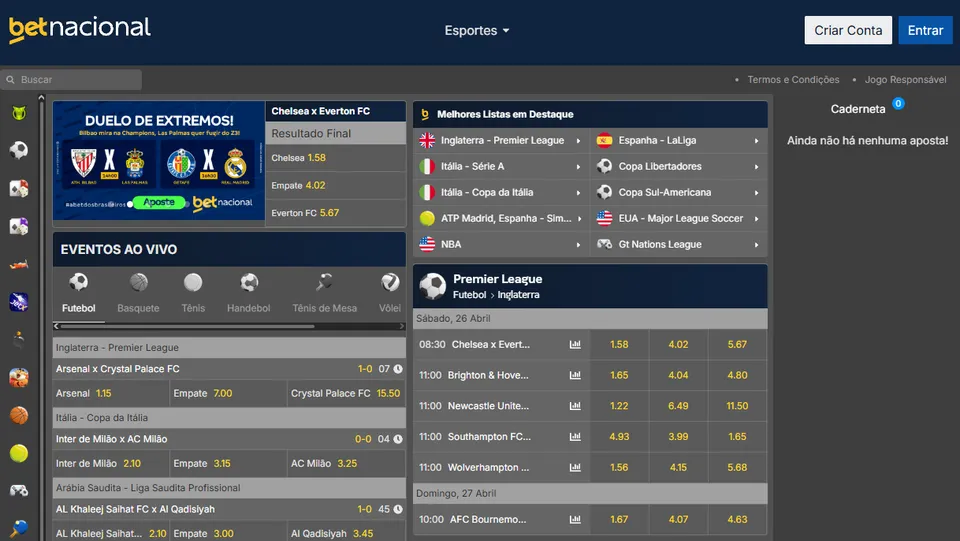  Betnacional entrar: página inicial da Betnacional, com tons de cinza e azul da plataforma