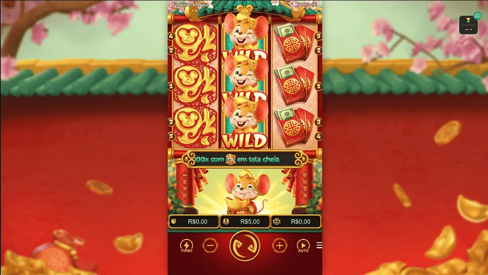 Slot 10 Centavos Lottoland: fundo com temática oirnetal, com rato no centro de um jogo de  cassino, com elementos vermelhos e amarelos