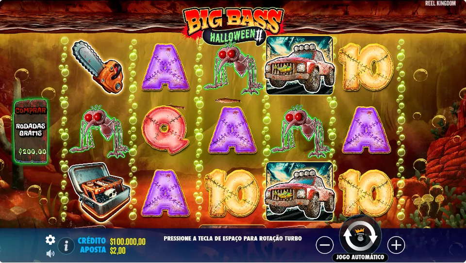 Slots que mais pagam Big Bass Halloween 2: fundo de halloween, com símbolos de terror, letras e números de um jogo de cassino